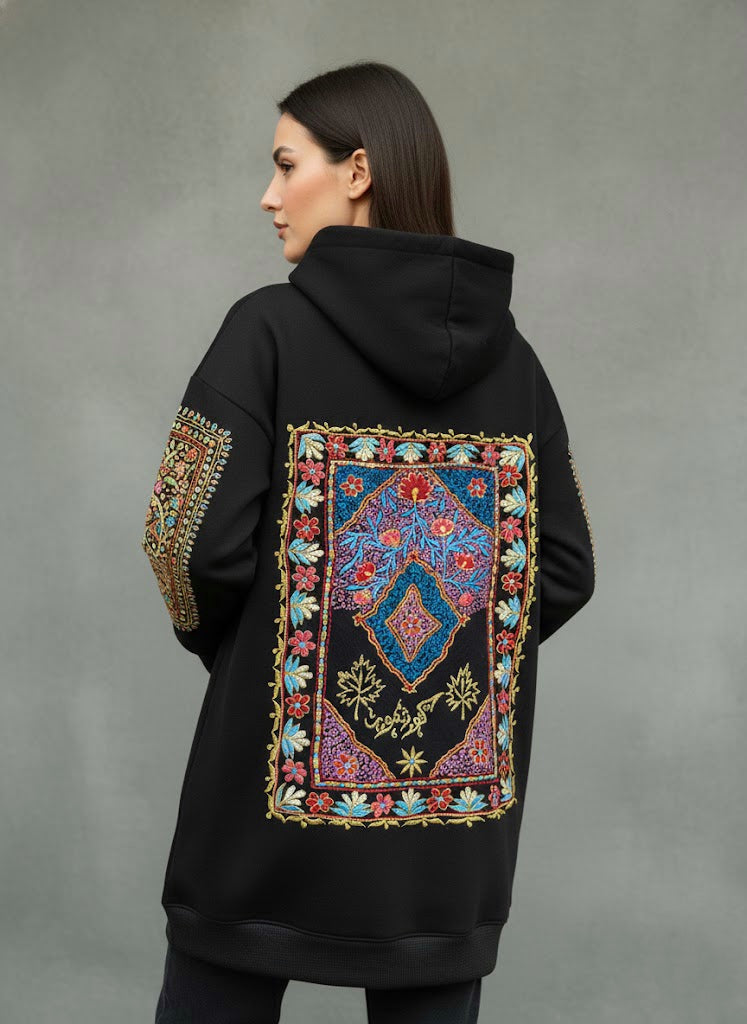Hand Sozni Exclusive Embroidered Long Hoodie