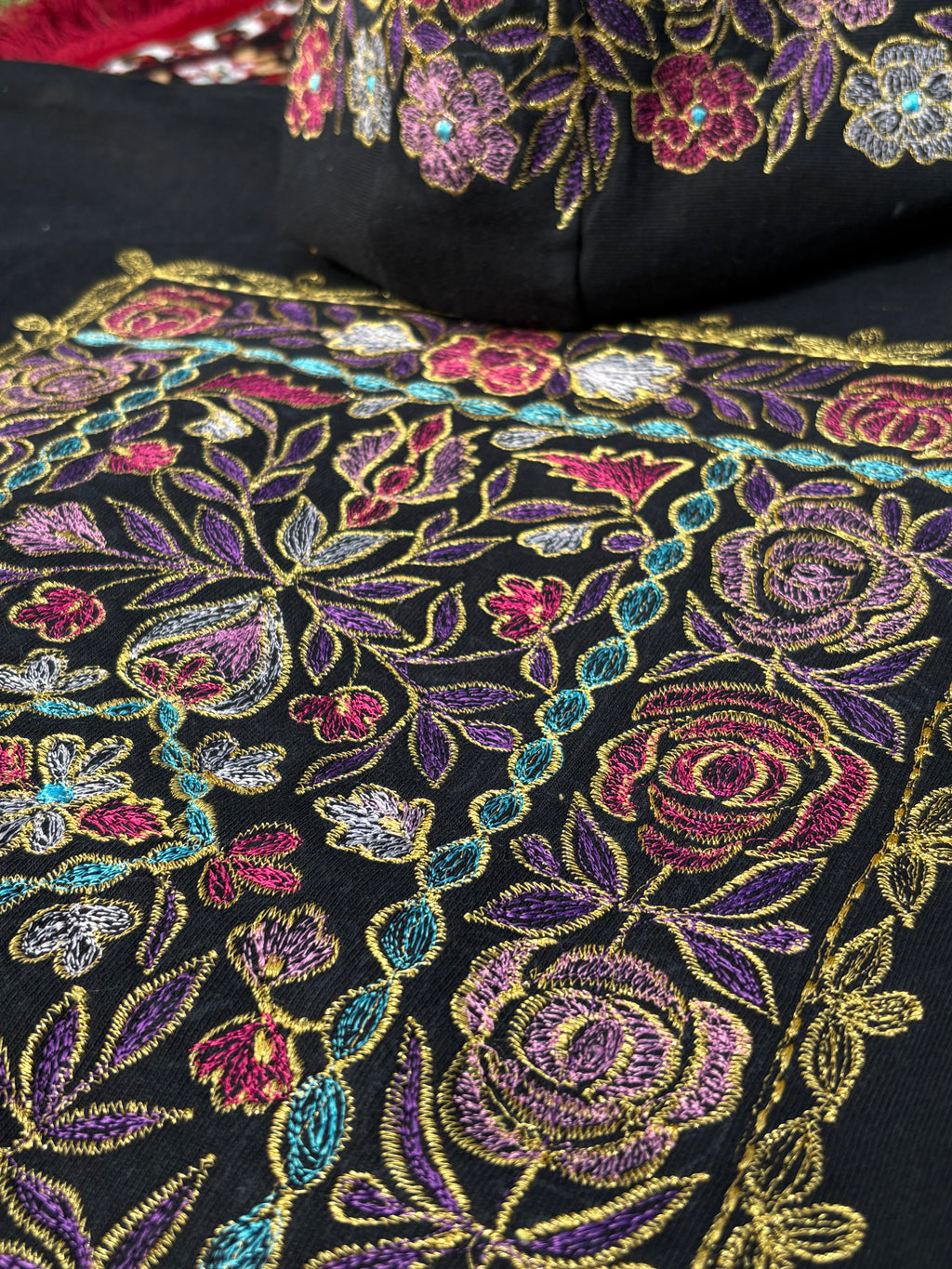 Floral Pattern Hood and Back Multi Colour Shadow Embroidered Hoodie