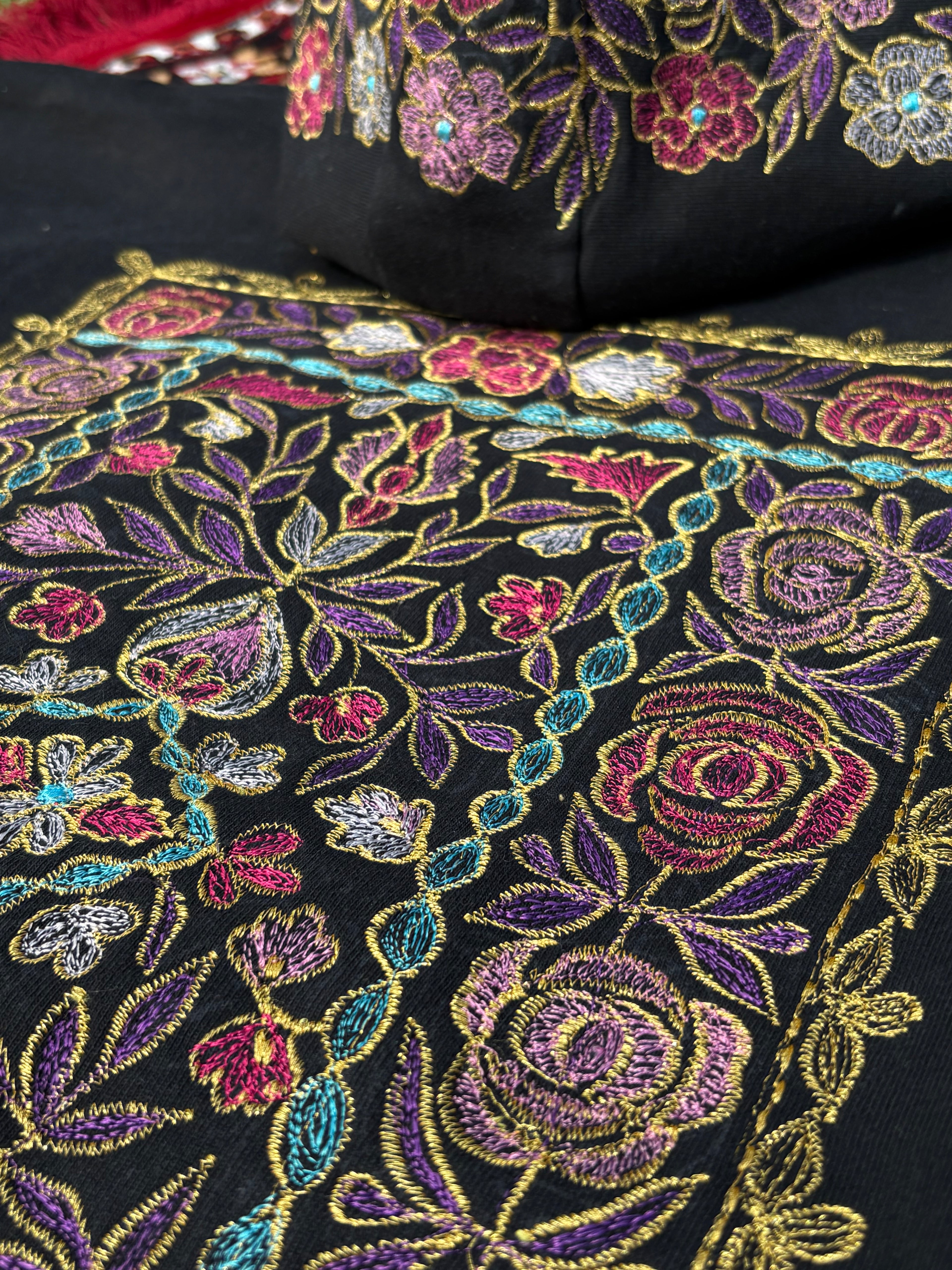 Floral Pattern Hood and Back Multi Colour Shadow Embroidered Hoodie