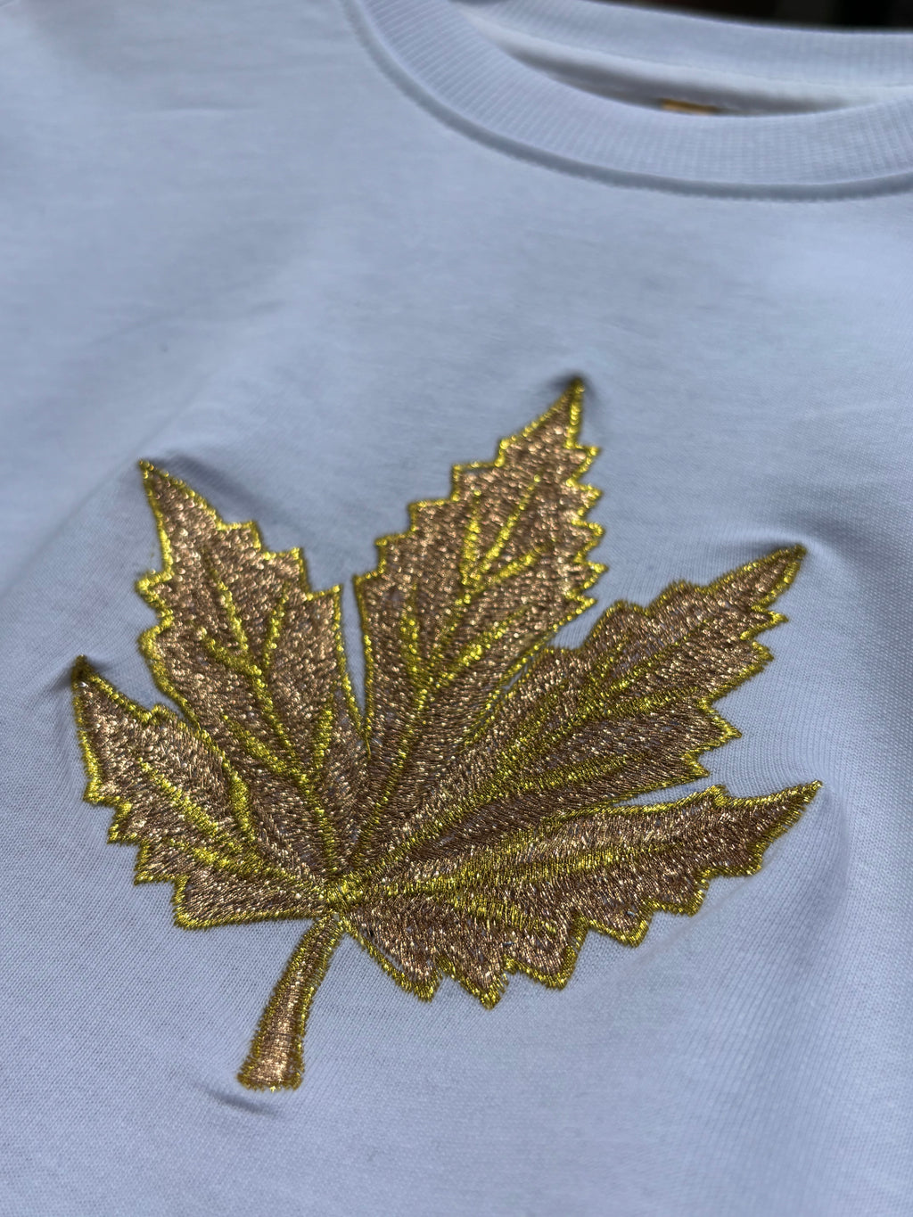 CHINAR LEAF MOTIF EMBROIDERED SKY WHITE T-SHIRT