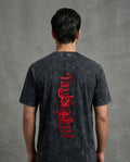 Tawaqqul Red Silk Thread Embroidered Acid Wash Black T-shirt