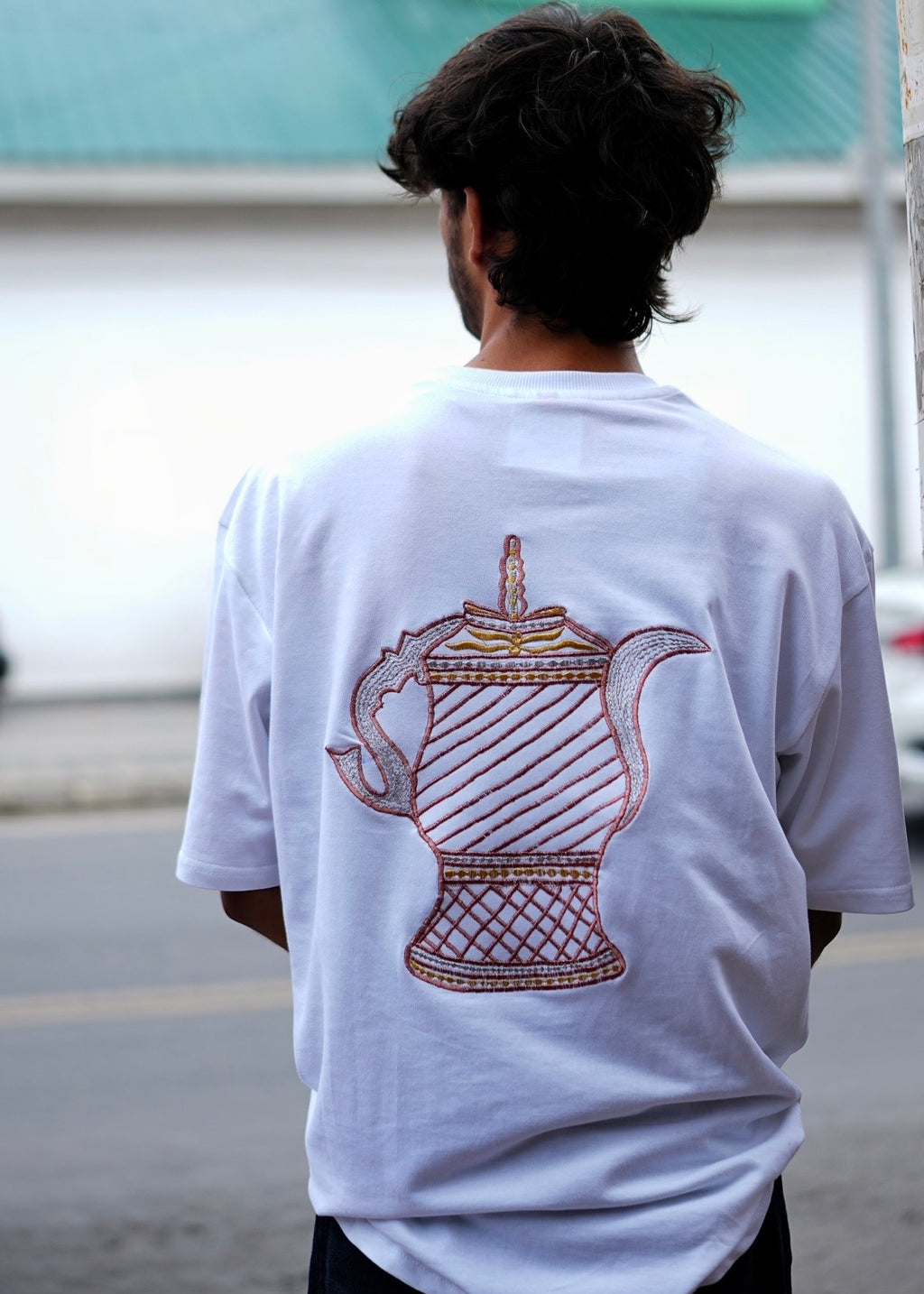 Samavar/Chinar Leaf Embroidered White T-shirt