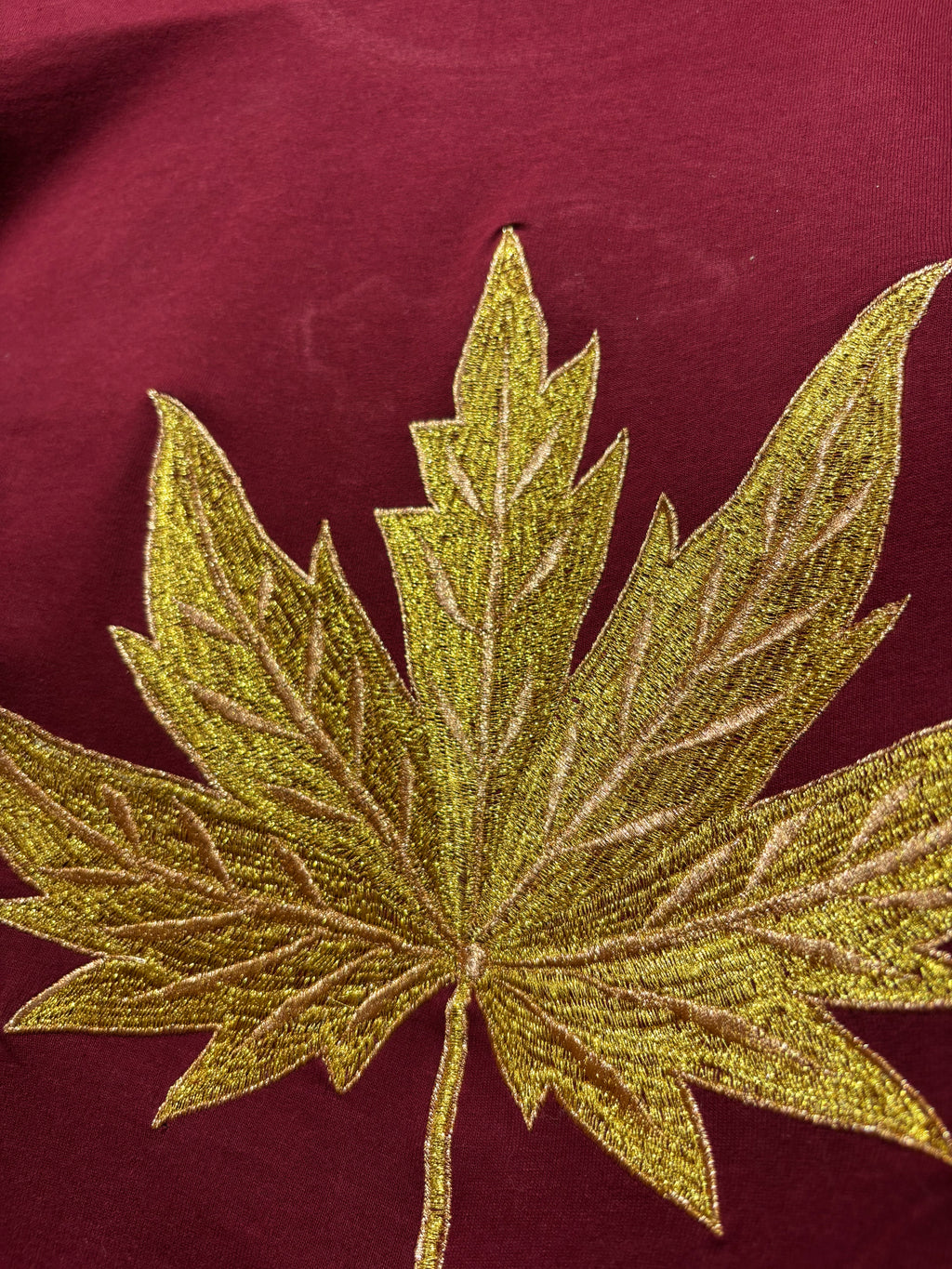 Kashmir Map Chinar Leaf Embroidered Motif Maroon T-shirt