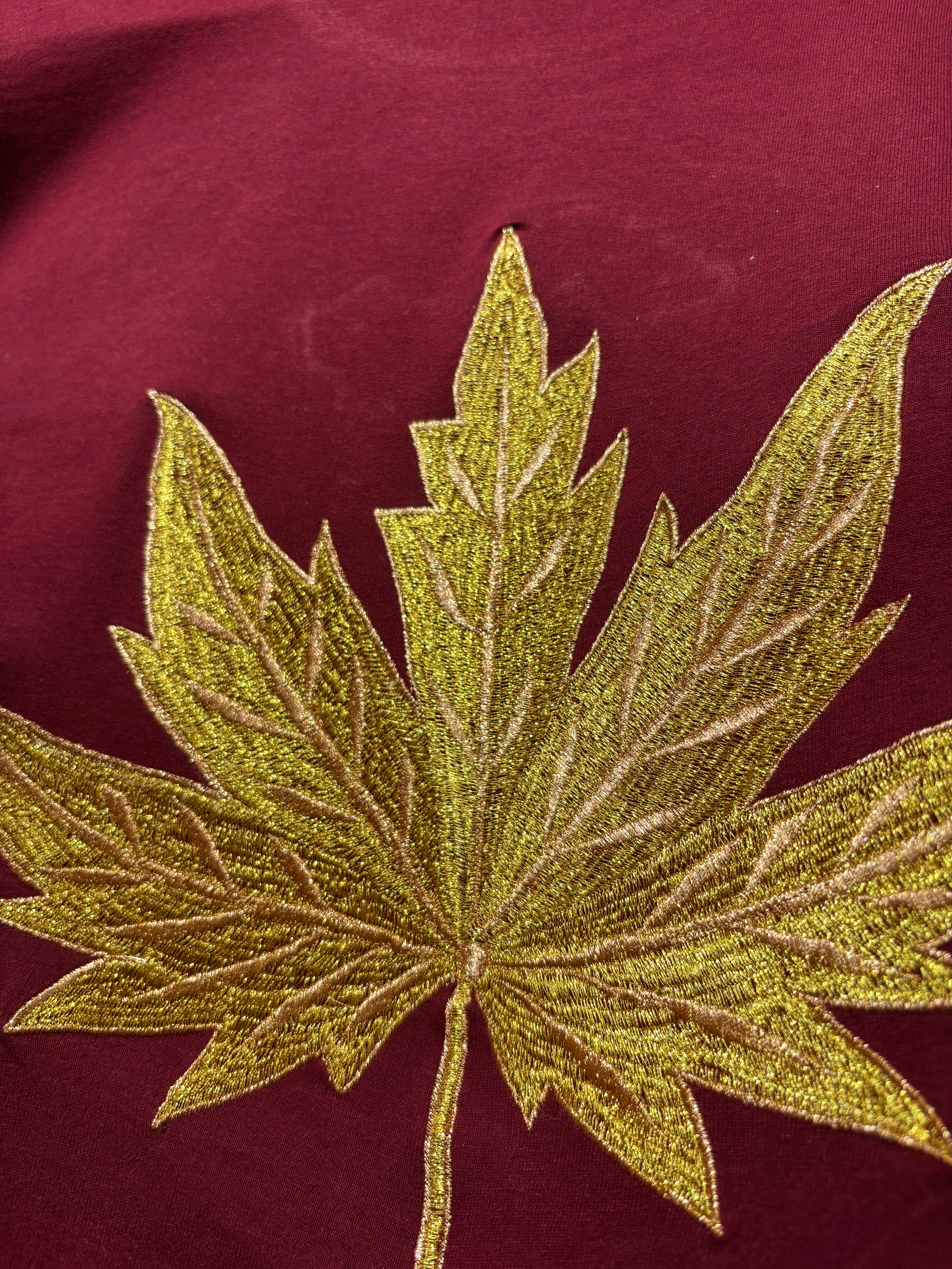 Kashmir Map Chinar Leaf Embroidered Motif Maroon T-shirt