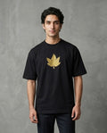CHINAR LEAF MOTIF EMBROIDERED BLACK T-SHIRT