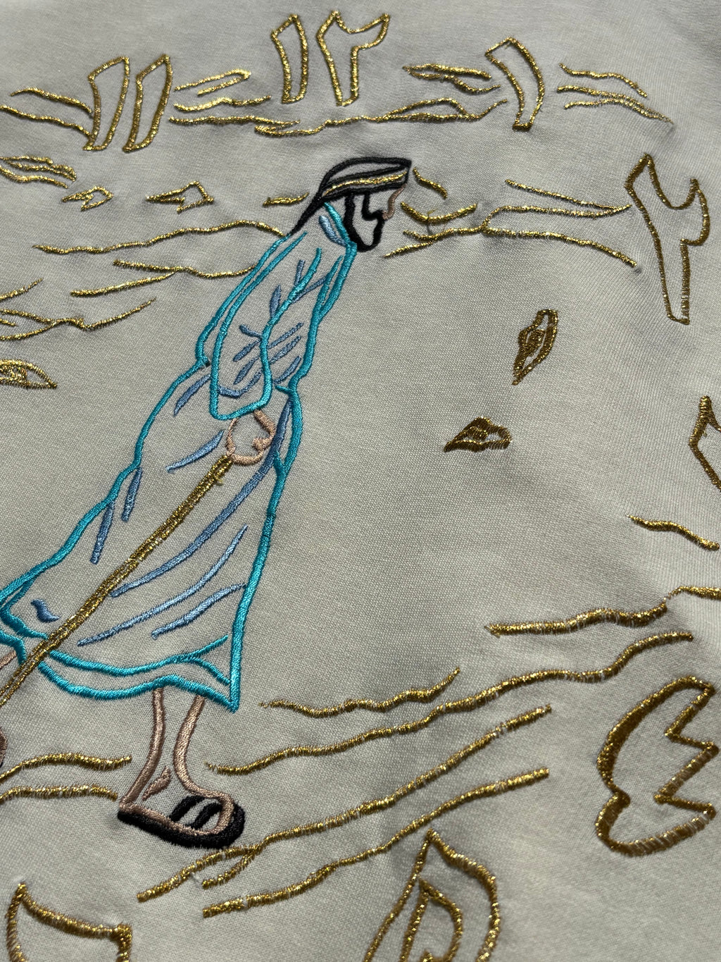 Time Does Not Wait for Anyone Arabic Quote Inspired Embroidered Off-White T-shirt