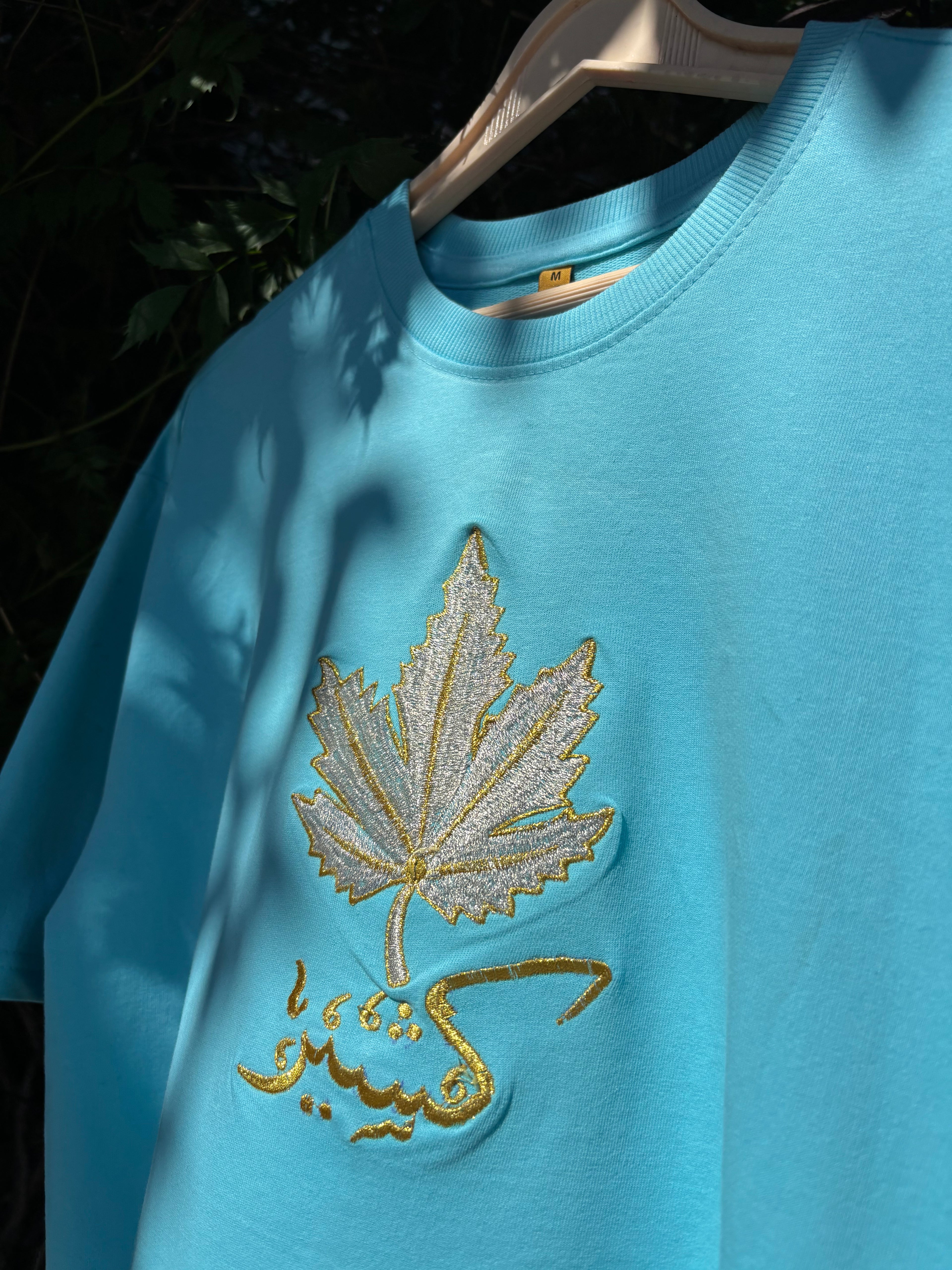 Chinar Leaf Motif Embroidered Sky Blue T-shirt
