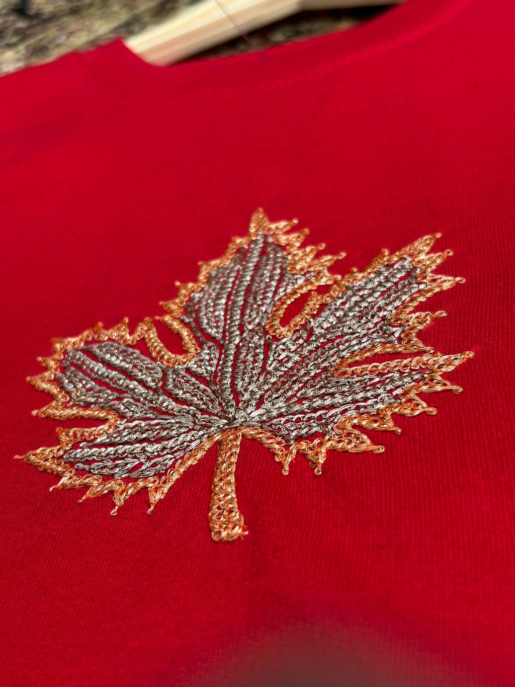 HAND TILLA EXCLUSIVE RED T-SHIRT WITH CHINAR EMBROIDERY