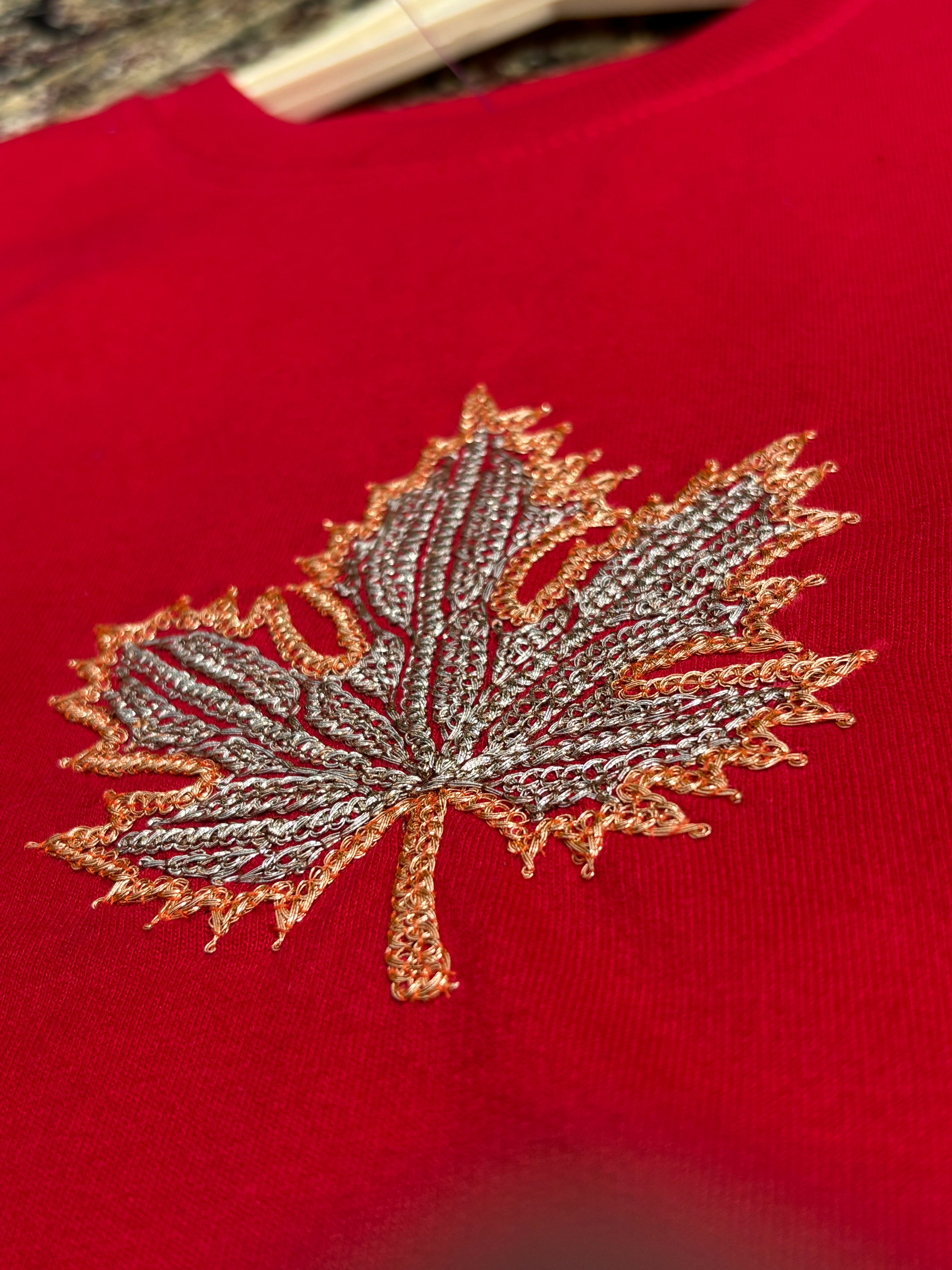 HAND TILLA EXCLUSIVE RED T-SHIRT WITH CHINAR EMBROIDERY
