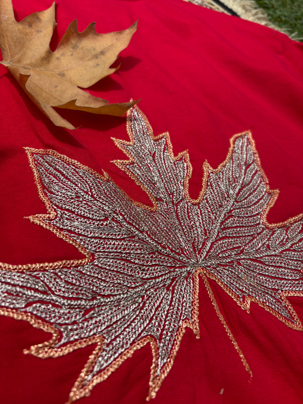 HAND TILLA EXCLUSIVE RED T-SHIRT WITH CHINAR EMBROIDERY