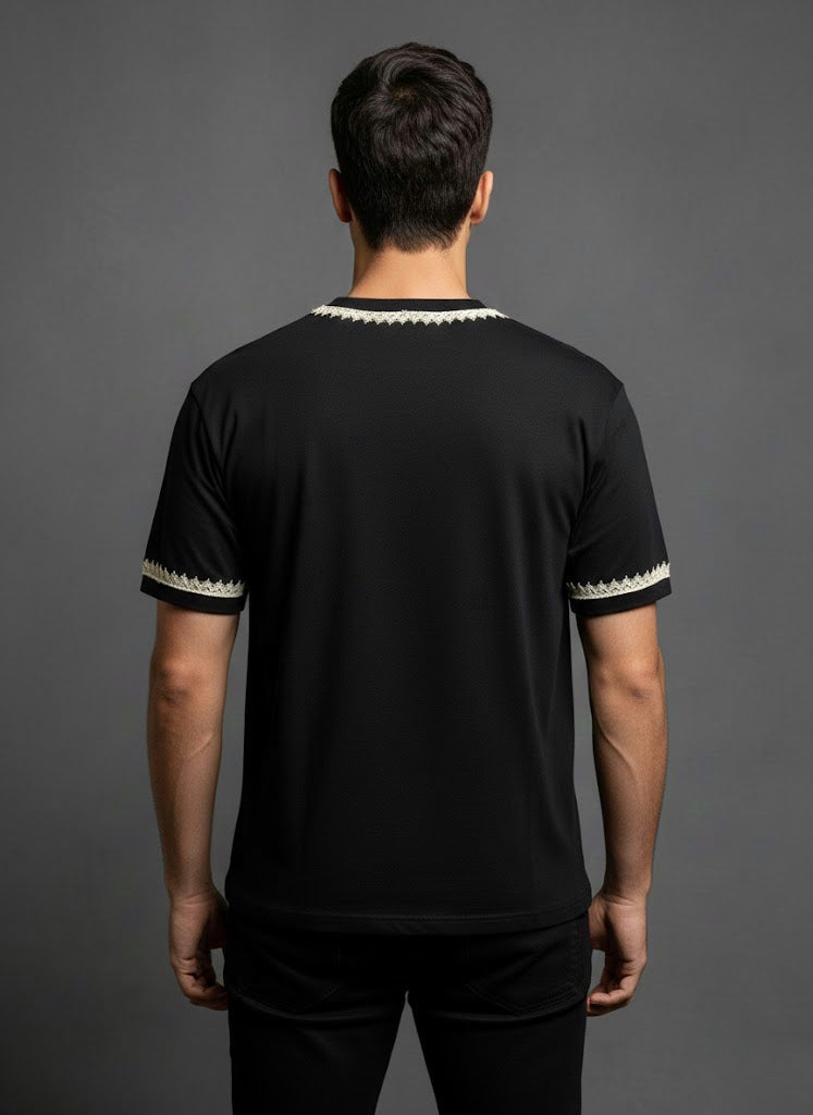 Hand Tilla Exclusive Kashmiri Neck and Sleeve work Black T-shirt