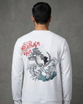 Japanese Street Tradition Inspired Silk Thread Embroidered White Sweatshirt