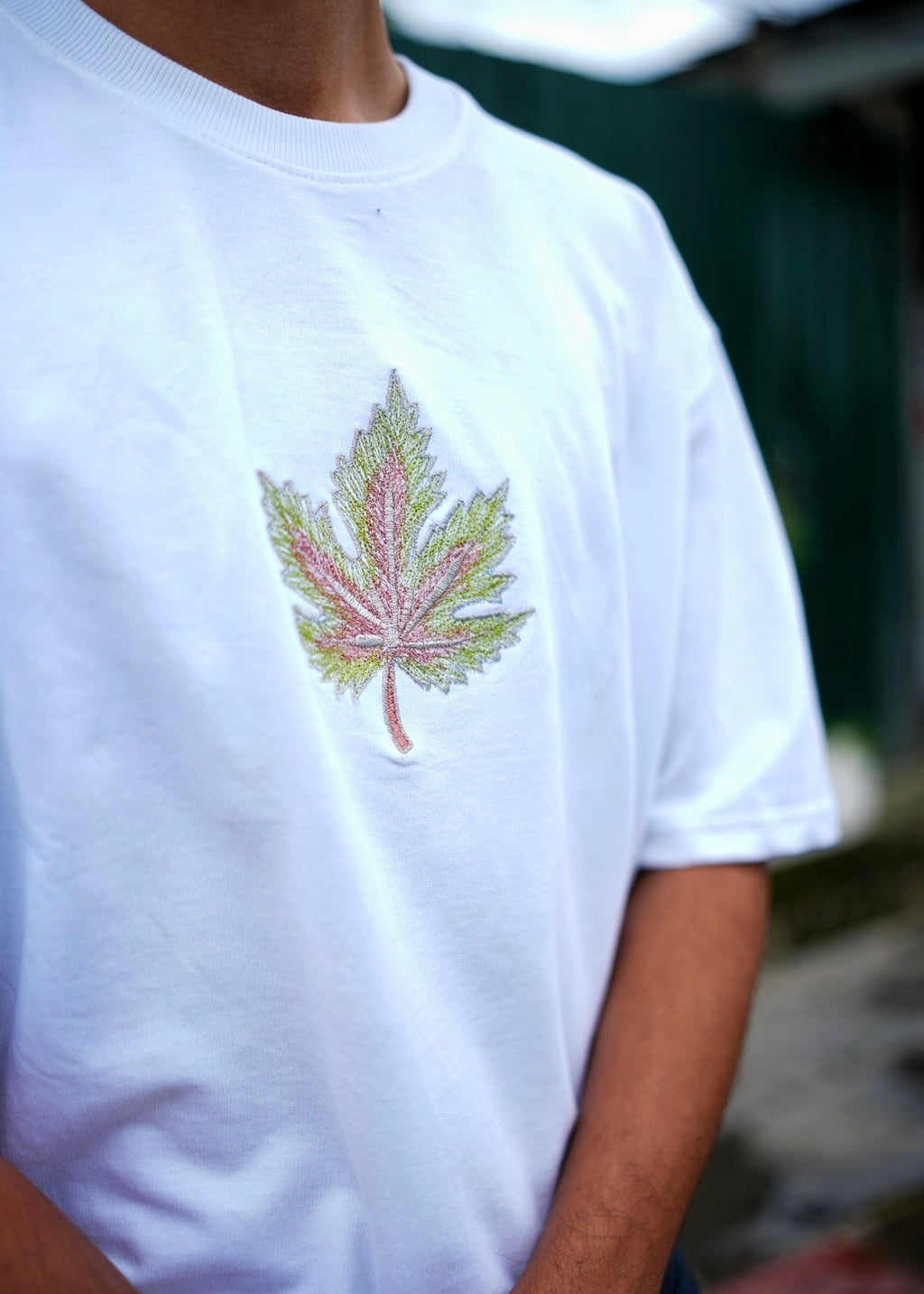 Samavar/Chinar Leaf Embroidered White T-shirt