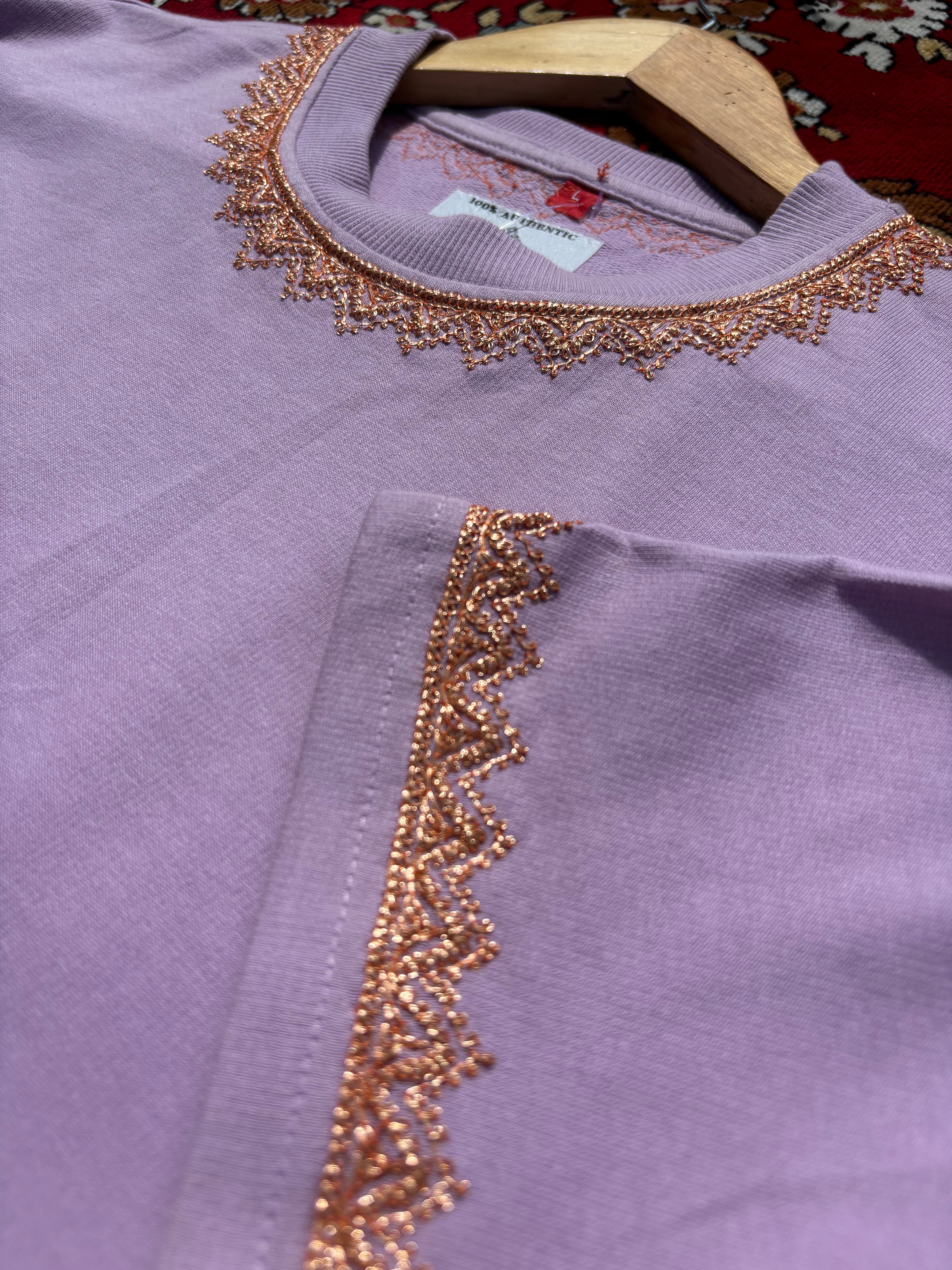HAND TILLA EXCLUSIVE KASHMIRI NECK AND SLEEVE WORK Lavender T-SHIRT