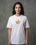 CHINAR LEAF MOTIF EMBROIDERED SKY WHITE T-SHIRT