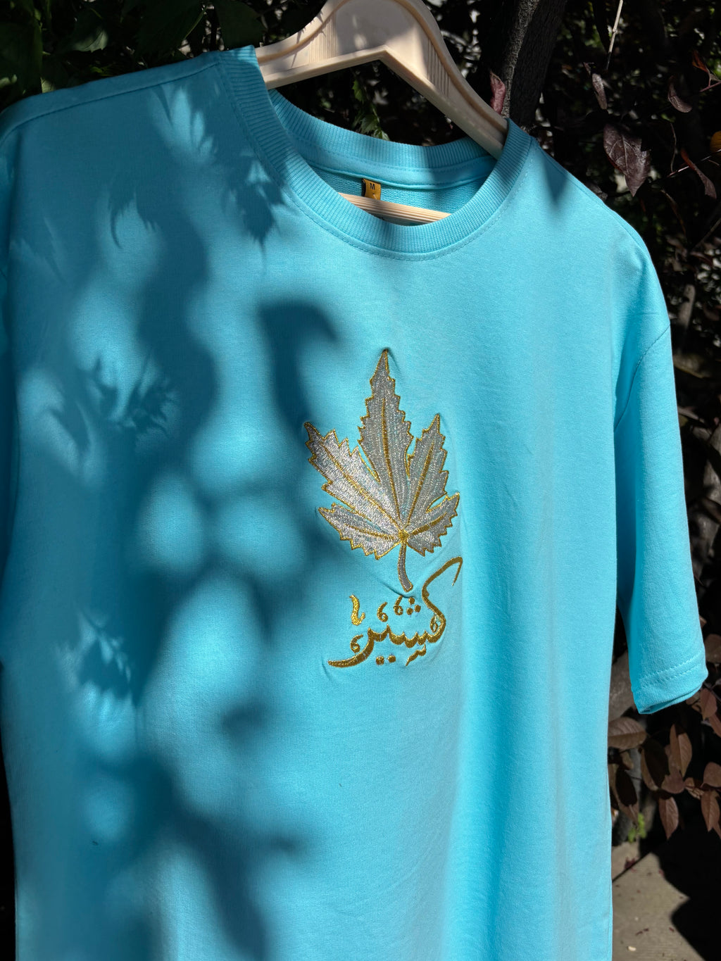 Chinar Leaf Motif Embroidered Sky Blue T-shirt