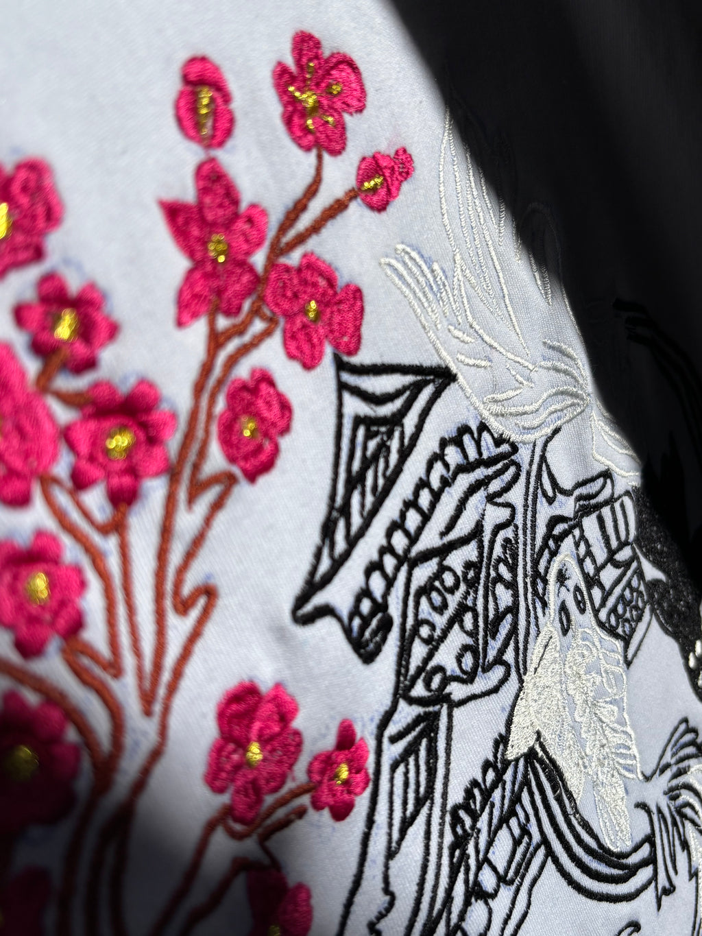 Japanese Street Tradition Inspired Silk Thread Embroidered White Sweatshirt