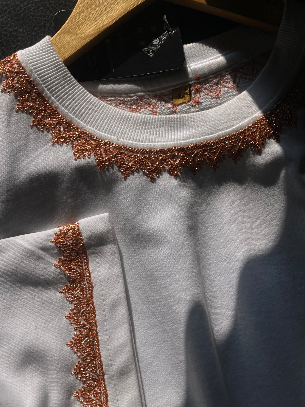 Hand Tilla Exclusive Kashmiri Neck and Sleeve work White T-shirt