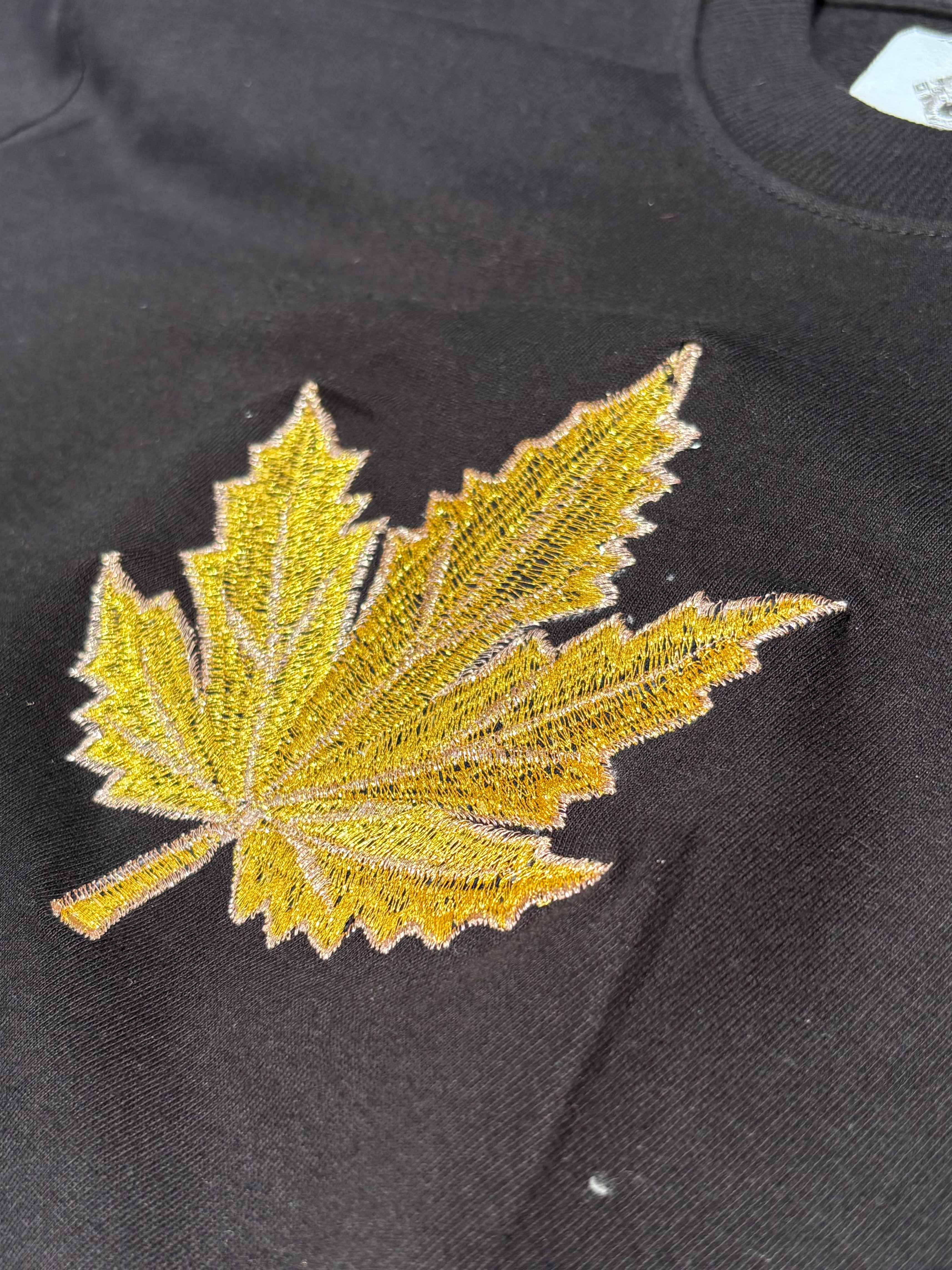 CHINAR LEAF MOTIF EMBROIDERED BLACK T-SHIRT