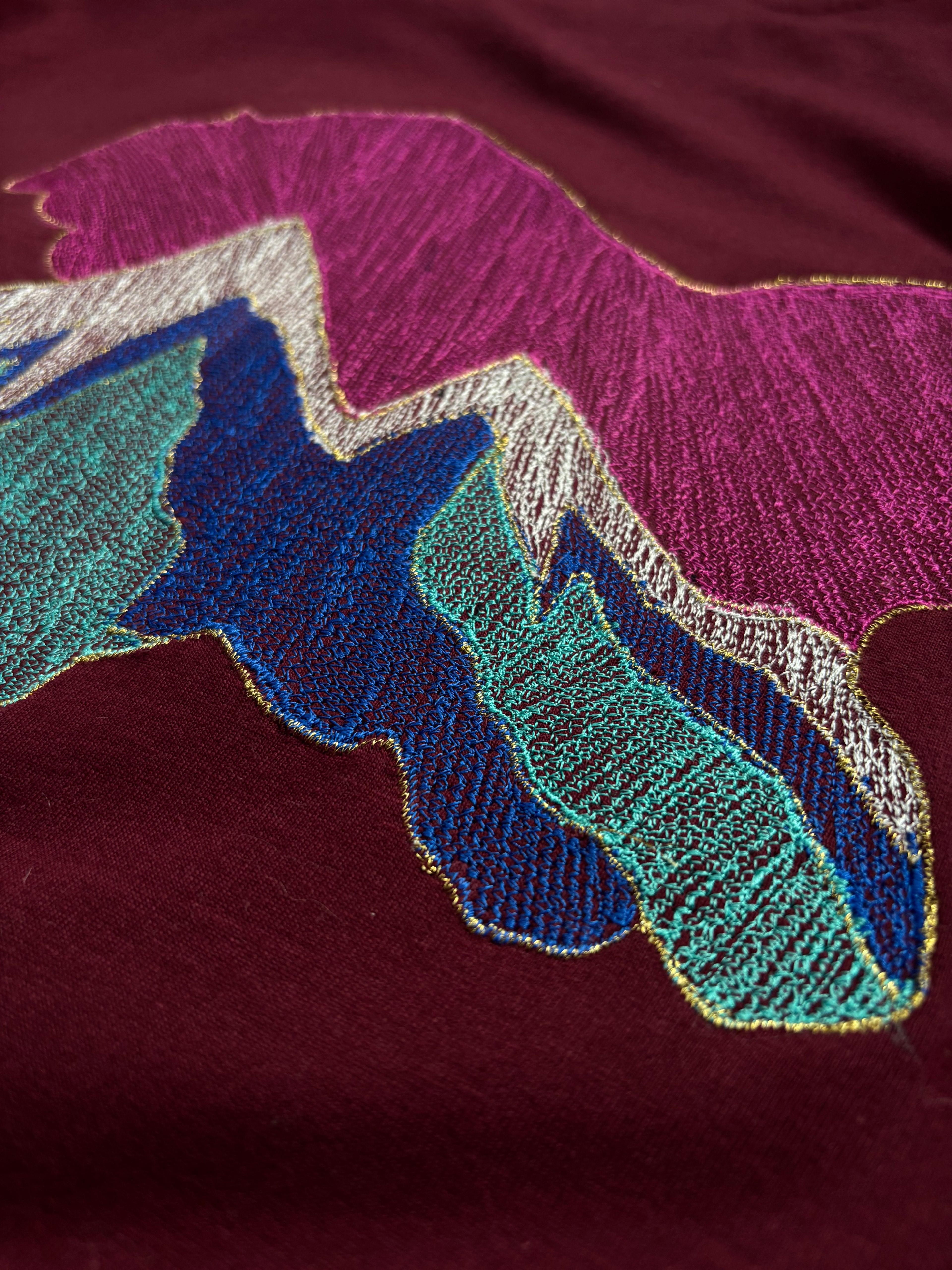 CHINAR/KASHMIR MOTIF Shadow Embroidery Maroon T-SHIRT