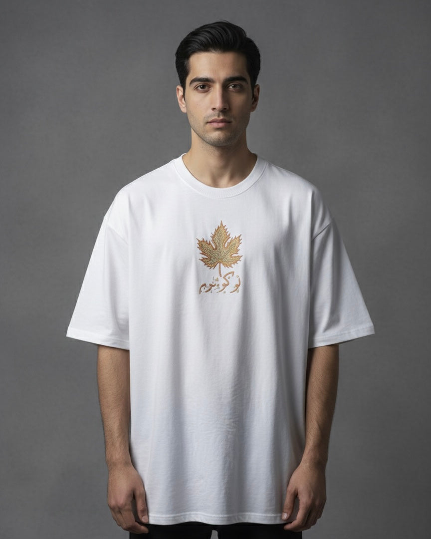Hand Tilla Exclusive White T-shirt with Chinar Embroidery