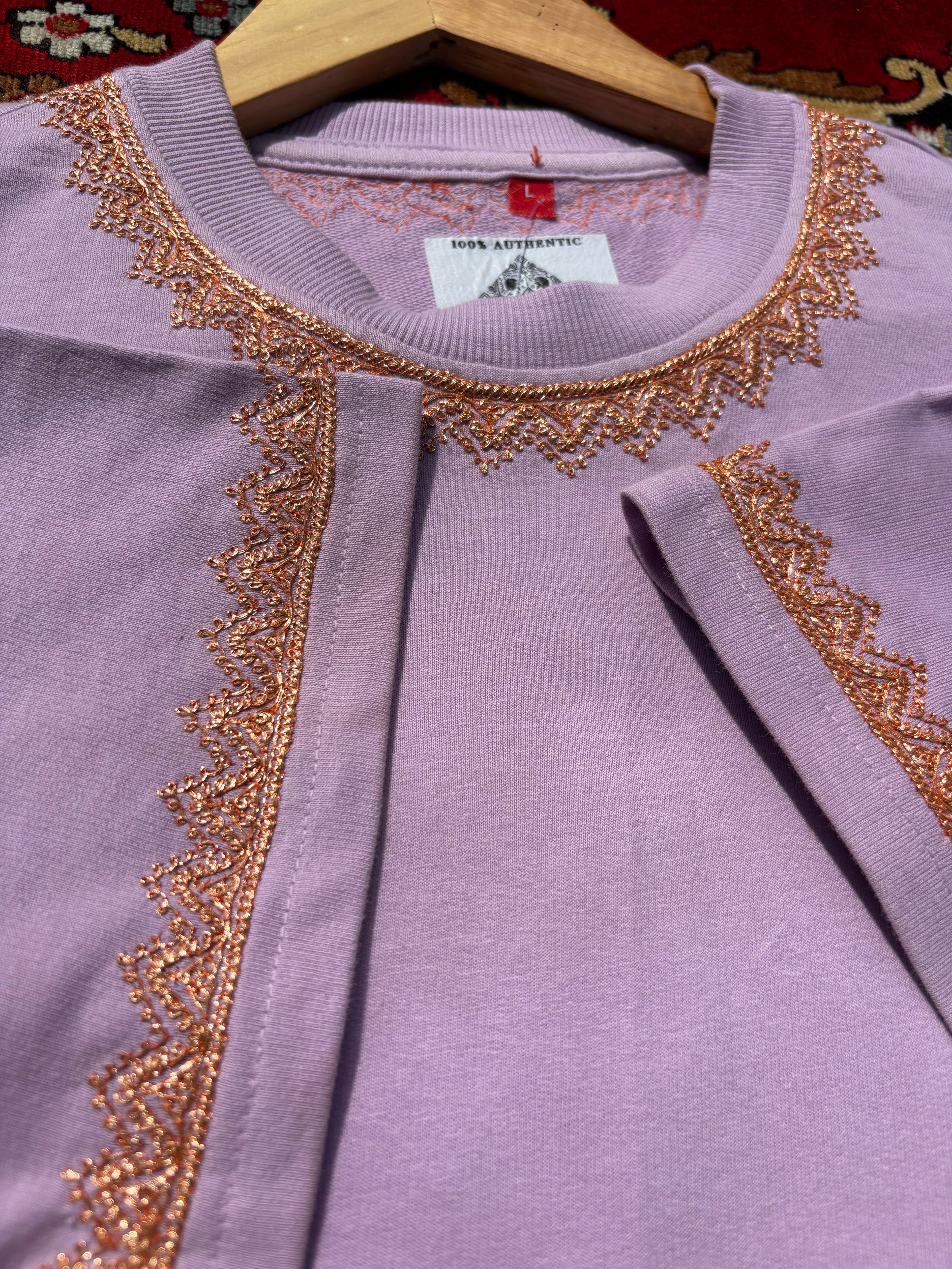 HAND TILLA EXCLUSIVE KASHMIRI NECK AND SLEEVE WORK Lavender T-SHIRT
