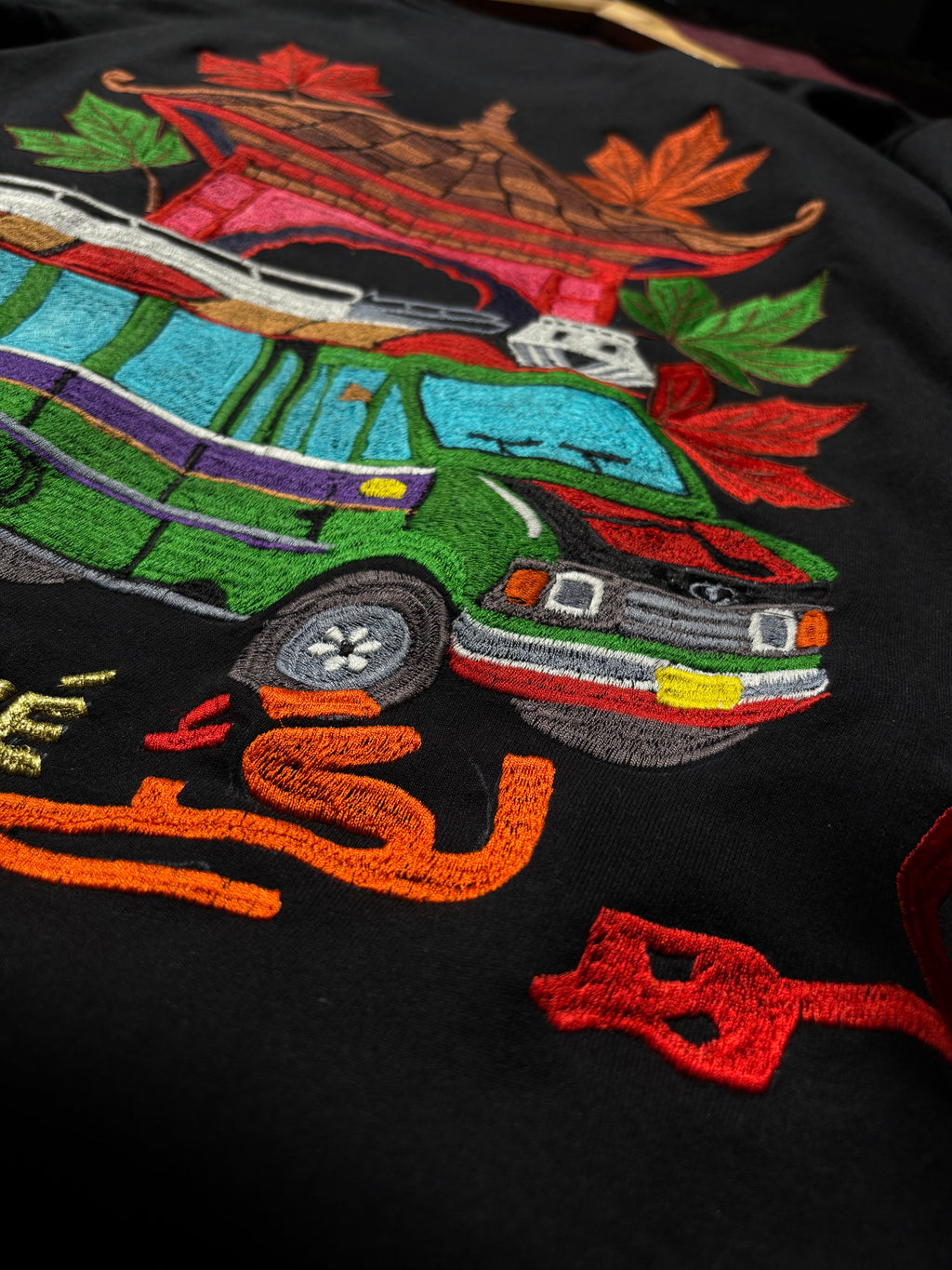 Kashmiri Metador Truck Pakh Lagaye Retro design Embroidered Black Sweatshirt
