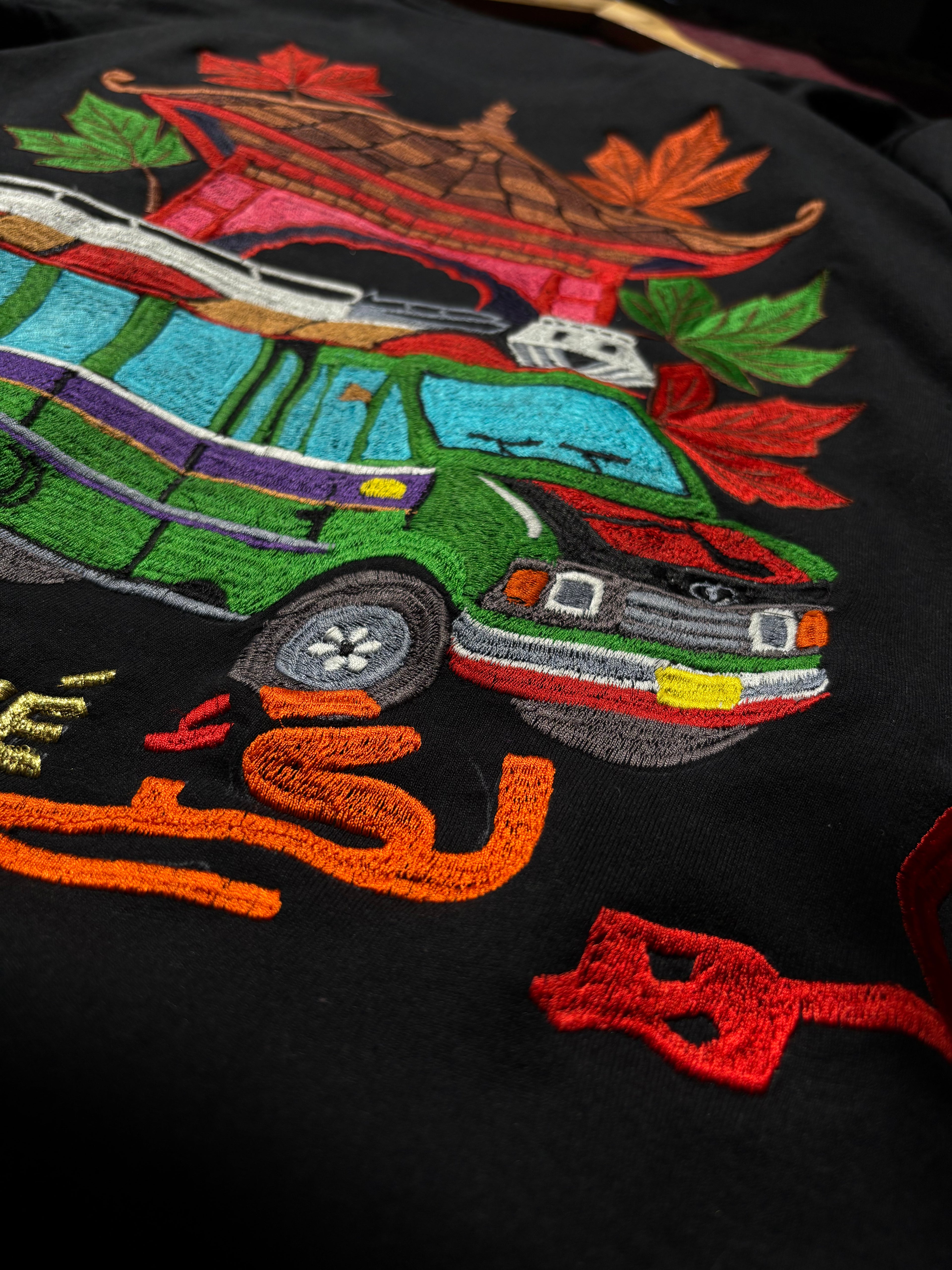 Kashmiri Metador Truck Pakh Lagaye Retro design Embroidered Black Sweatshirt