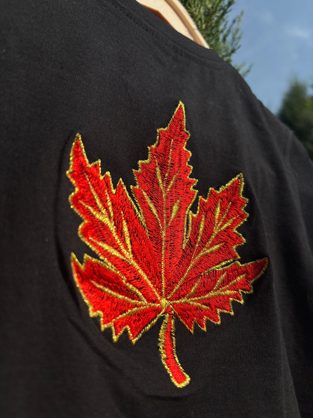Kids Chinar Leaf Embroidered Black T-shirt